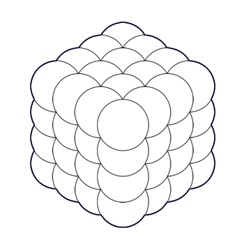 Passage de la Fleur 37 (2D) au Cube 64 (3D) : les 37 cercles deviennent 64 sphères